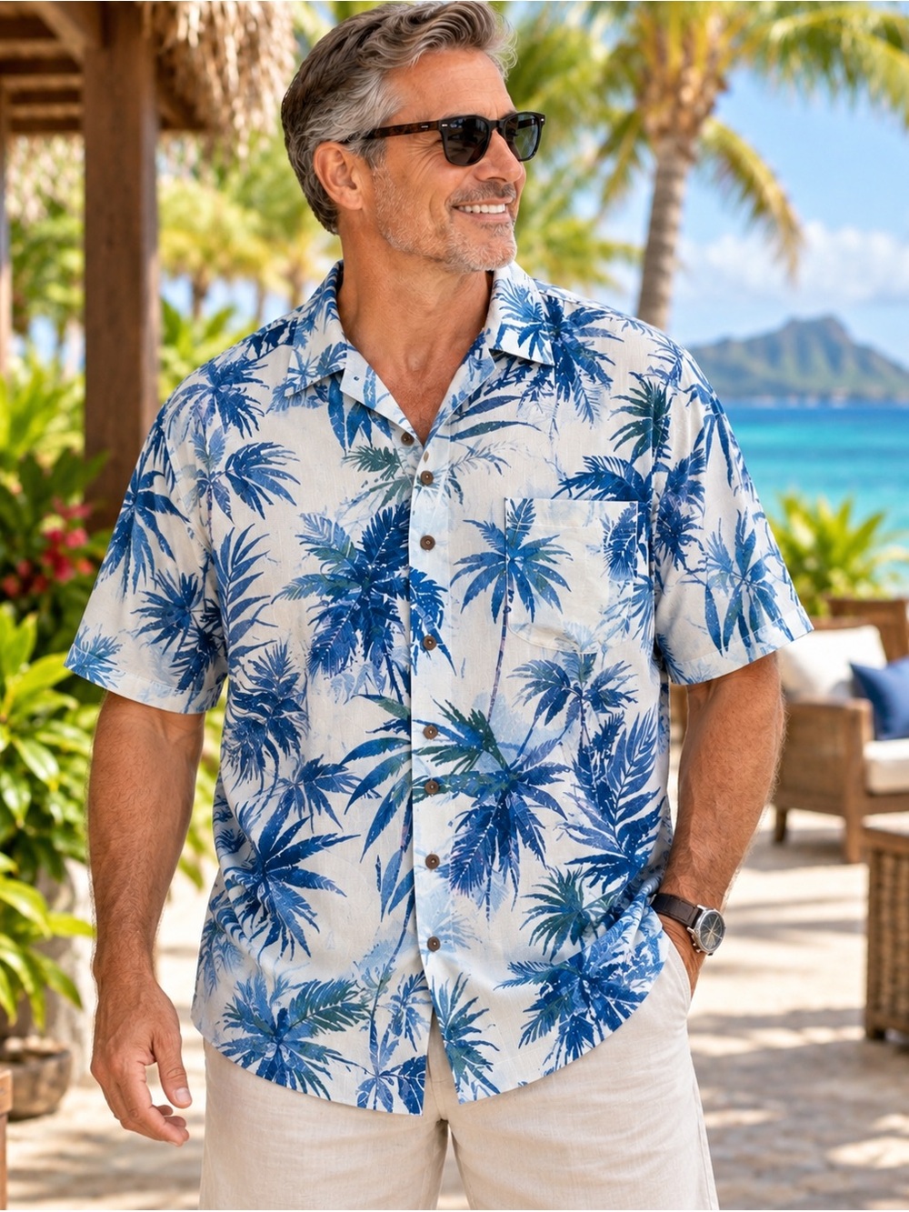 Tommy Bahama Men’s XL 100% Silk Tropical Palm Hawaiian Resort Shirt